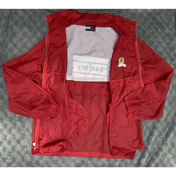 Vtg Tommy Hilfiger Red Nylon Windbreaker Jacket XL Big Logo Sailing Hip Hop 90s - Picture 7 of 15